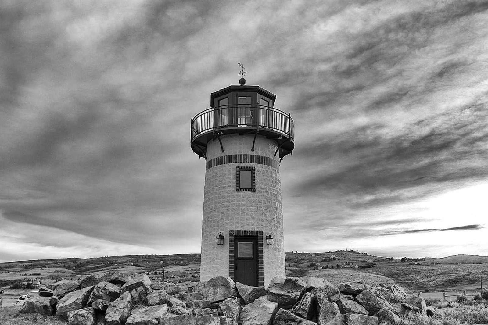 A lone structure standing against an overcast sky